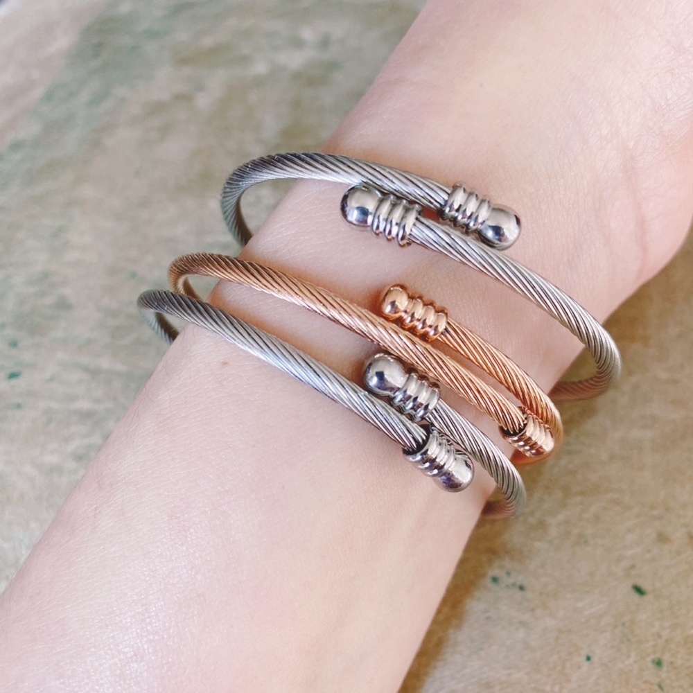 Stainless Steel Twisted Cable 3 Cuff Bangles